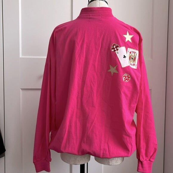 VINTAGE COTTON LAS VEGAS BOMBER JACKET WITH PLAYING CARDS FABULOUS APPLIQUÉS - Picture 4 of 10